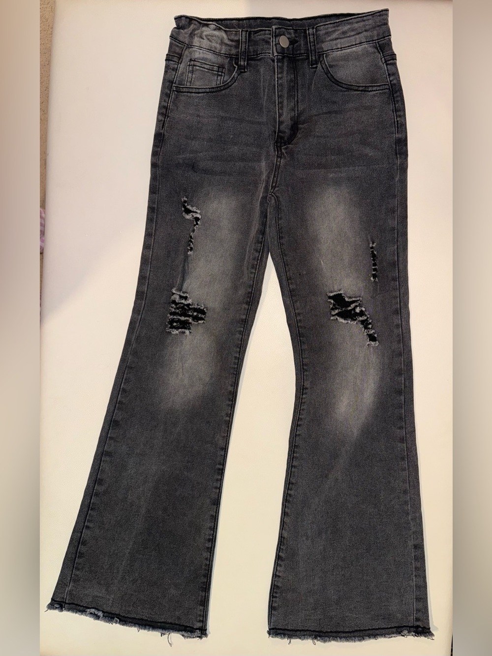 SHEIN Black Distressed Kids Flare Jeans